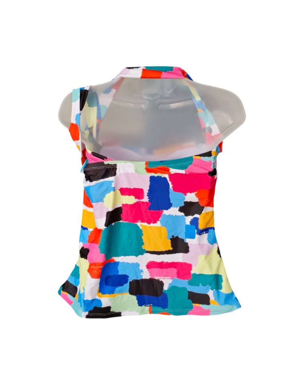 Multicolor Abstract Halter Tankini Top M Ruched Lined Removable Padding - Picture 6 of 6
